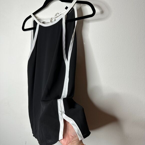 FATE Black & White Lined Stripe Tie Side Back Flowy Halter Blouse Top Small - Picture 5 of 12